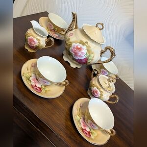 Vintage Century Exclusive Hand Painted Floral Rose Tea Set with Gold Accents